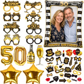 50th Birthday Decorations, Inflatable Frame & 38 Photo Booth Props