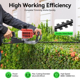 LyeXD 22.5cc Gas Hedge Trimmer, Double-Edged Hedge Machine 2-Stroke Engine Pole Saw with 25.59in Long Blade, Gasoline Hedge Trimmer Brush Cutter for Cutting Wood, Branches