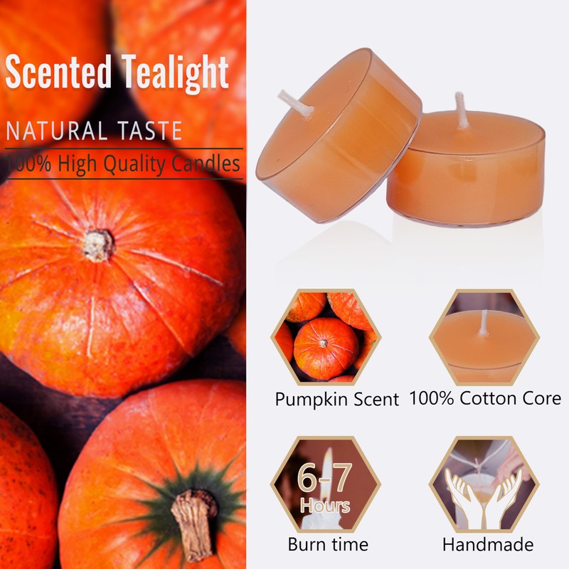 Terracotta Tea Lights Candles Set of 24, Pumpkin Scented for