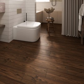 Wallercity Red/Brown Peel and Stick Floor Tile 36''x6'' Waterproof Vinyl Flooring Wood Peel & Stick Bathroom Floor Tiles Stick on Tiles Kitchen Laminate Flooring Removable Sticky Tiles for Floor 4PCS