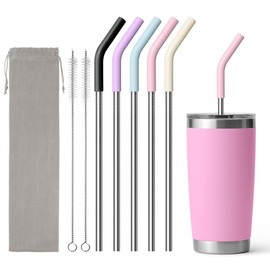 Diumepo Metal Straws Reusable for 20 oz YETI Tumbler,5 Pcs Stainless Steel Straws Straight with Silicone Tip Drinking Straws for 20 oz Cup Tumbler