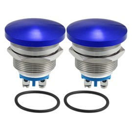 2PCS 22mm Self Reset Push Button Switch Metal Mushroom Head Round Start Button AC/DC 12V-250V， Domed Screw Terminal， Suitable for 0.86 '' mounting Hole（Blue）
