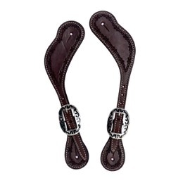 BLACK HOOF Barbwire Tooled Leather Spur Straps for Horse Riders | Western Men, Women, Adjustable Single Ply Spur Straps | Equestrian Accessories
