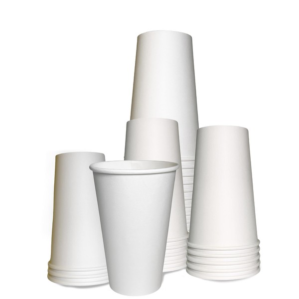 EcoQuality 16oz White Paper Coffee Cups - (75 Count) Disposable