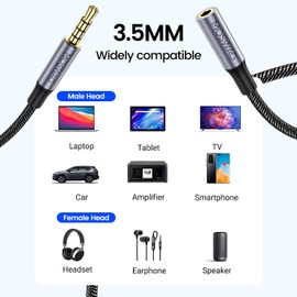 MOWSAG 13.12FT/4Meter Long 3.5mm Extension TRRS 4-Pole Headphone Cable Male to Female Audio Cable Nylon Braided Compatible for Home/Car Stereos Smartphones Headphones Tablets Media Players and More