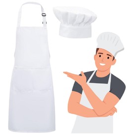 Chef's Hat Apron, Adjustable Chef's Hat High, Chef's Hat Suit, Breathable Baking Apron, Cooking Chef's Hat, Men, Women, White, for Kitchen, Home, Restaurant, Hotel, NO