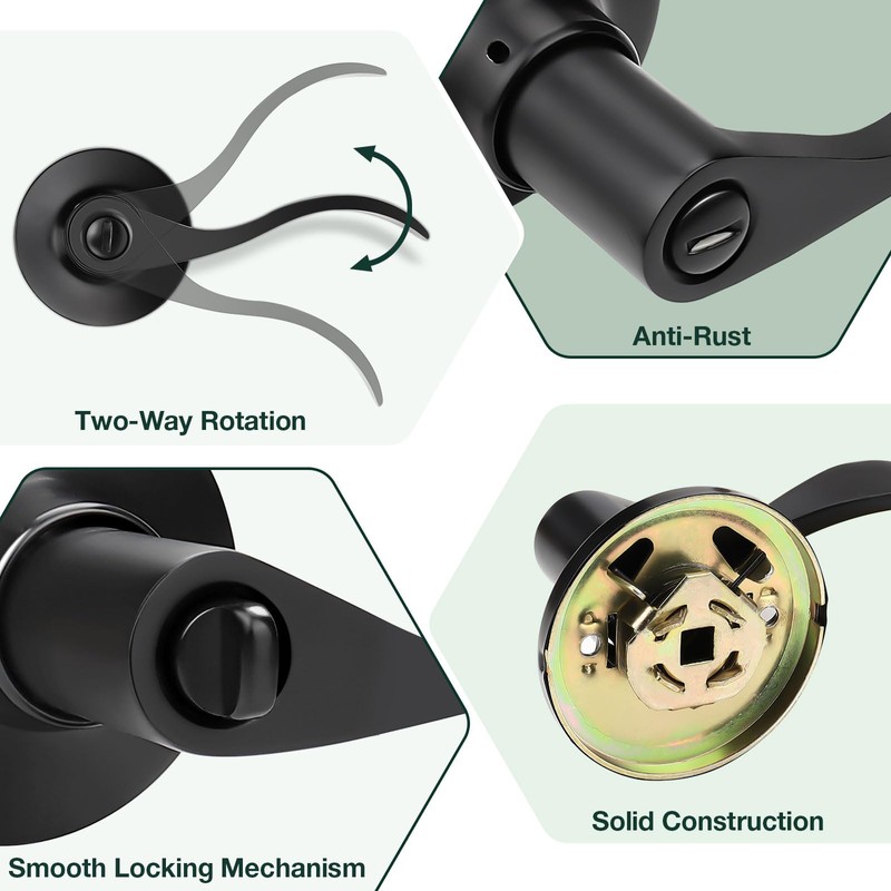 GOBEKOR 10 Pack Matte Black Privacy Door Levers Bedroom Door
