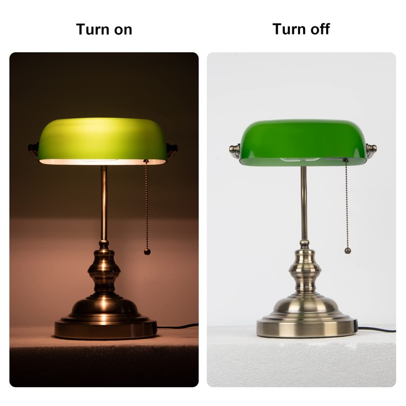 JCPYIUL Green Bankers Lamp with Pull Switch, Retro Desk Lamp
