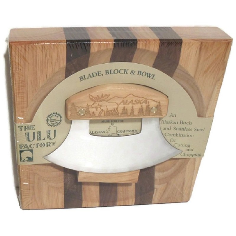 Large Alaska Ulu Bowl Set Roaming Moose Etched Handle