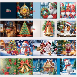 ycyingcheng 5D Christmas Greeting Cards, DIY Special Shaped Diamond Painting Card Kit, 12 Pieces Diamond Painting Rhinestone Kits for Christmas, Teacher's Day, Mother's Day