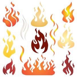 Flames Stencil, 11.5 x 11.5 cm (S) - Fire Flame Smoke Burn Blaze Bonfire Stencils for Painting Template