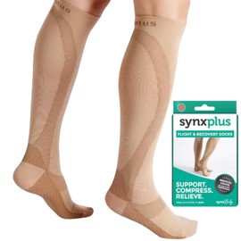 SynxBody Flight Compression Socks for Women & Men - These Flight Socks Help Prevent Deep Vein Thrombosis (DVT) During and After Flight (Medium)