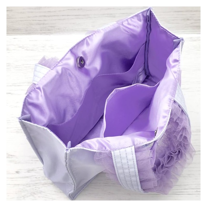 マイメロディ&リトルツインスターズ x DOLLY MIX フリルスクエアハンドバッグ ライトパープル