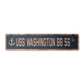 USS Washington BB 56 Vintage Aluminum Street Sign us Navy Ship Veteran Sailor Rustic Metal tin Gift | Indoor/Outdoor | 18" Wide