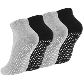 Newofview 4 Pairs of Stopper Socks for Men and Women, Yoga Socks, Non-Slip Socks, Grip Socks for Ballet, Pilates, Hospital, Fitness, Black + light grey