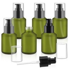 6 Pcs Frosted Green Glass Pump Bottle Empty Lotion Foundation Container Cosmetic Dispenser with Press Pump for Essence Lotion - 60ml/2oz