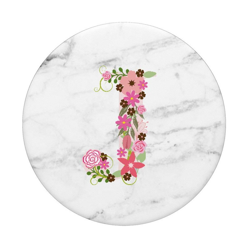 WHITE MARBLE PHONE GRIP PINK LETTER J INITIAL - J