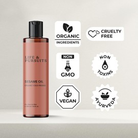 Life & Pursuits 100% Cold-Pressed Unrefined Sesame Oil 200 ml x 2 for Skin & Hair - Ayurvedic Oil for Men & Women | Healthy Hair, Promotes Radiant & Smooth Skin, Nourishes & Moisturizes (400 ml)