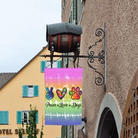 Rainbow Peace Love Paws Dogs Colorful Tie Tye Garden Flag 12x18 Inch Double Sided Vertical Decoration Yard Small Flag For Outside Holiday Seasonal Outdoor