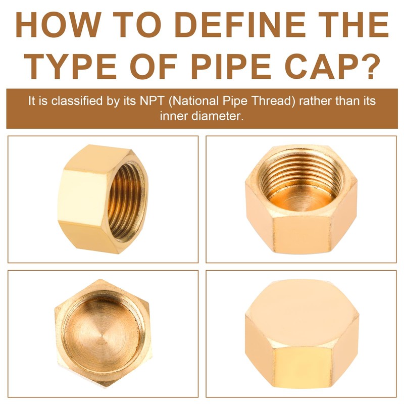 10pcs 3/8'' NPT Brass Pipe Cap, Brass Fittings with Rubber