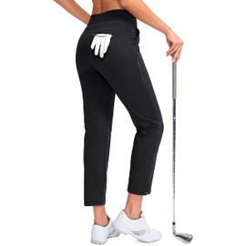 YYV Women's Golf Pants Stretch Work Ankle Pants High Waist Dress Pants with Pockets for Yoga Business Travel Casual(Black Large)