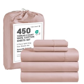 LANE LINEN Split King Sheets Sets – 450 Thread Count 100% Cotton Bed Sheets, Soft & Naturally Cooling, 15” Deep Pocket Fully Elasticized Fitted Sheet, Machine Washable Hotel Bedding, Sepia Rose