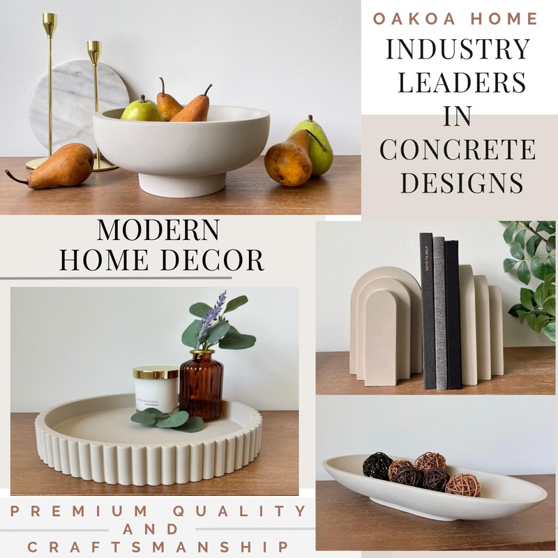 OAKOA Concrete Decorative Bowl - White Large Decorative Bowls for