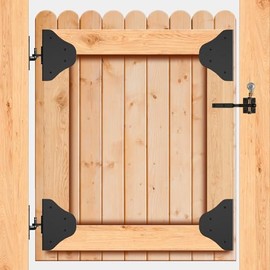 Mofeez Kit de puerta antihundimiento, herrajes para puerta de valla – Bisagras de ángulo recto de 90 grados de servicio pesado con pestil...