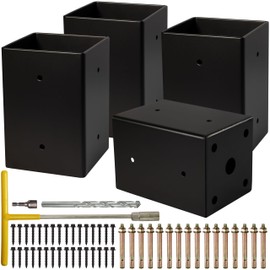 (4 PCS) LADECH 4x4 Post Anchor Base with Bottom Drainage Hole, Concealed Bolts, Black Powder Coated Brackets for Fence Posts, Pergola, Mailbox Post, Come with Wood Screws and Concrete Anchors