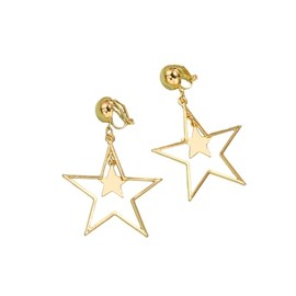 Star Dangle Drop Earrings for Women Double Star Clip on Earrings Y2K Non Piercing Ear Clip Earrings Birthday Party Jewelry Gifts-Gold