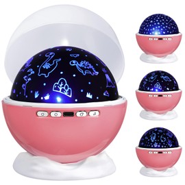 Night Light Projector,Night Light for Kids Room with Remote and Timer,360° Rotation,3 Projection Films,18 Light Modes,8 Lullaby Songs,Kids Night Light,Birthday Christmas Gifts for Boys Girls (pink)