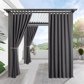 RYB HOME Blackout Curtains Outdoor - Portable Patio Curtains Waterproof Outdoor Indoor Privacy Curtain Drape for Gazebo/Porch/Lanai, 1 Panel, Wide 52 inch x Long 120 inch, Grey