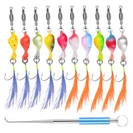 DXLing 10 Piece Twist Trout Spoon Set UV-Active 3 g Trout Bait with Feather Sequins Single Hook Blinker Trout Bait Spoon Spinner Trout Set in Box with Fishing Hook Remover