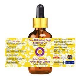 Deve Herbes Pure Dalmatian Sage Essential Oil (Salvia officinals) with Glass Dropper Steam Distilled 15ml (0.50 oz)