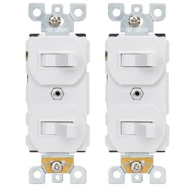Baomain Double Toggle Light Switch,15 Amp 120V Two Single Pole Residential Grade,On/Off Electrical Wall Switch Self-grounding, Glossy White ETL Listed (Two Single Pole, 2)