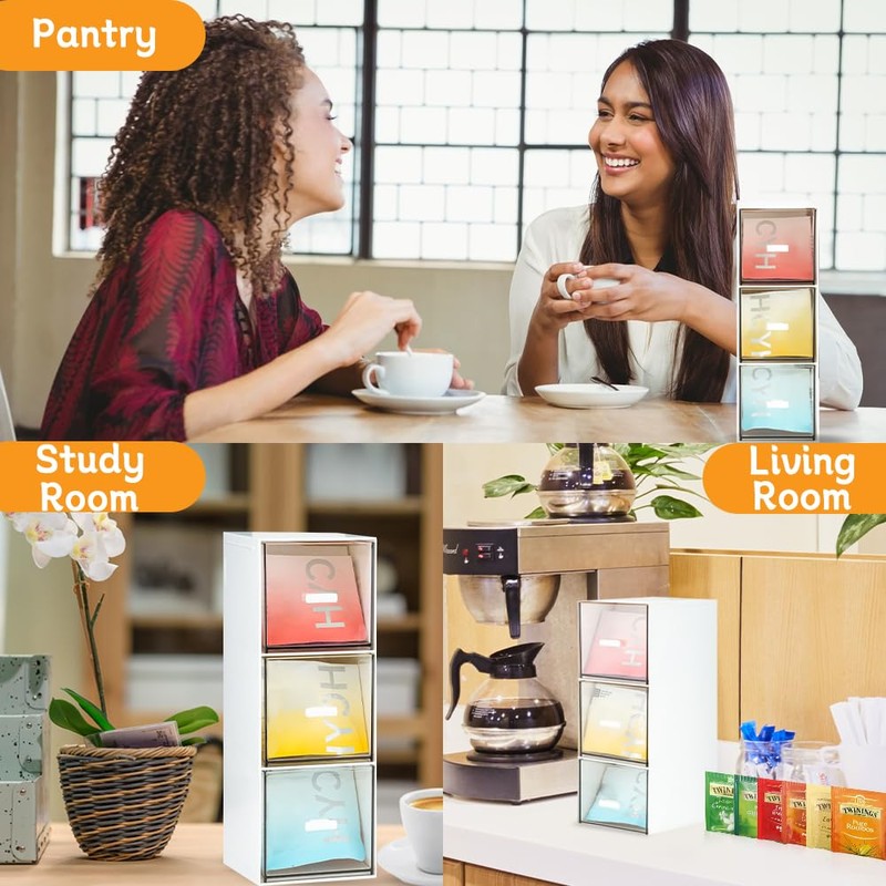 DIBALIYI 1PCS Plastic Tea Box, Clear Lid Tea Bag Storage,