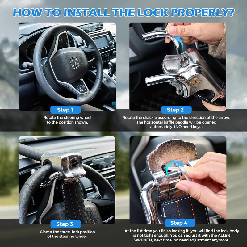 Blueshyhall Vehicle Steering Wheel Lock, Anti Theft Locking Devices Heavy