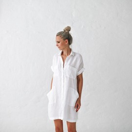 Seaside Tones Linen Tunic Dress - White