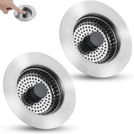 Hygie Rinse All Metal Sink Drain Strainer for Kitchen Sink 2PACK Pop Up 3-in-1 Sink Stopper Drainer with Additional 2pcs Strainers for US Standard 3-1/2 inch Drain Filter, Anti-Clog