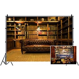 Leyiyi 7x5ft Photography Background Vintage Study Backdrop Royal Luxry Shelf Frame Office 3D Carpet Leather Sofa Retro Castle Hardcover Books Antique Curio Lantern Photo Portrait Vinyl Studio Prop