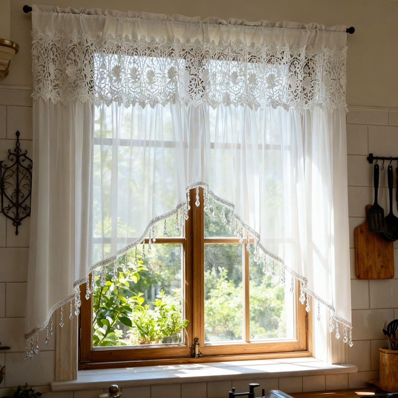 Luxury Sheer Valance Curtains for Living Room Window Valance Bead