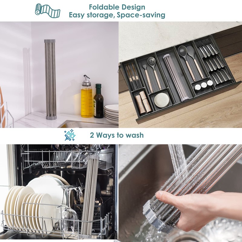 Tomorotec Roll Up Dish Drying Rack Over The Sink Grey