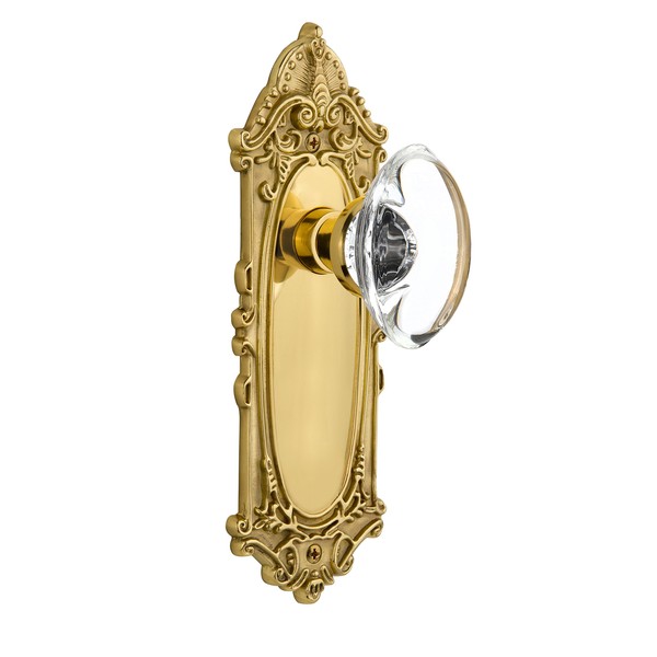 Nostalgic Warehouse Victorian Plate with Oval Clear Crystal Glass Knob, Single Dummy, Polished Brass