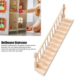 Miniature Dollhouse Stair, Doll House Stairs Mini Wooden 1/12 Scale Glossy Rounded Corners for Crafts for Birthday Gift Left armrest