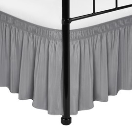 Biscaynebay Wrap Around Bed Skirts with Split Corners for Queen Beds 15" Drop, Silver Grey Adjustable Elastic Dust Ruffles Easy Fit Wrinkle Resistant Silky Luxurious Fabric Machine Washable