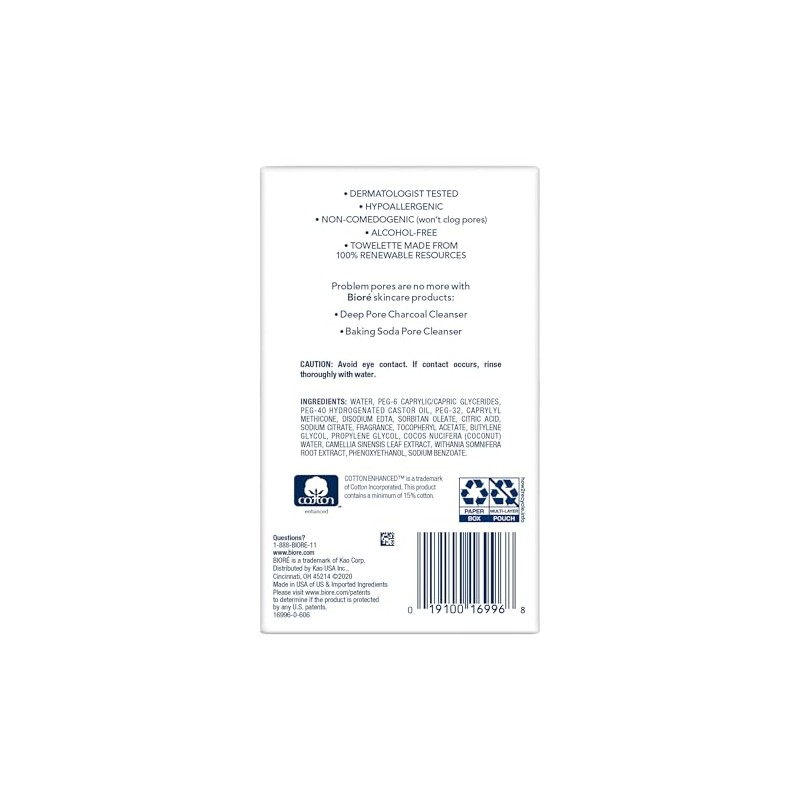 Biore Daily Deep Pore Cleansing Cloth, 60 Count