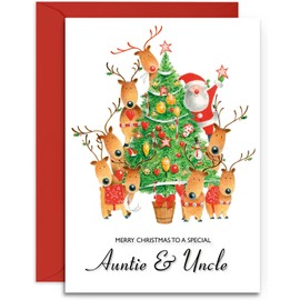 Auntie & Uncle Christmas Card - Decorating the Tree - Medium Sized Card (A5 Size -148mm x 210mm) with Envelope