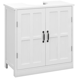 kleankin Pedestal Sink Storage Cabinet, Under Sink Cabinet with 2 Doors and Adjustable Shelf, Bathroom Vanity with U-Shape Cut-Out, White