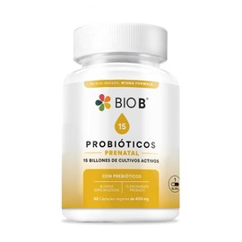 BIO B | Probióticos Prenatal con 15 billones UFC y cepas especializadas + prebióticos | 30 cápsulas veganas