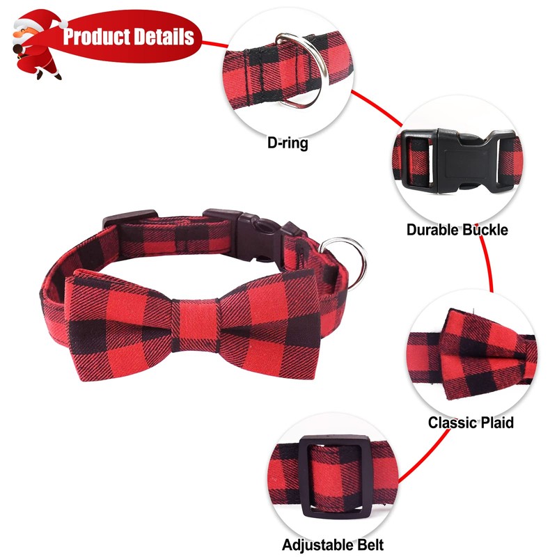 Malier Dog Collar with Bow tie, Classice Plaid Pattern Dog